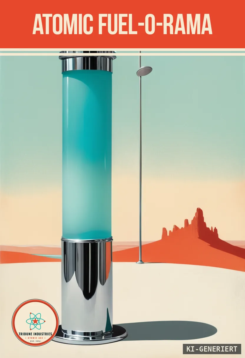 Atomic Fuel-O-Rama — Werbebild im Stil der 1950er
