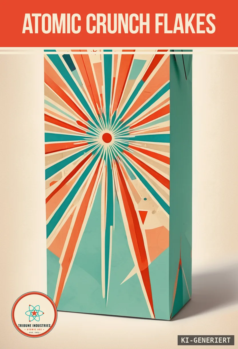 Atomic Crunch Flakes — Werbebild im Stil der 1950er