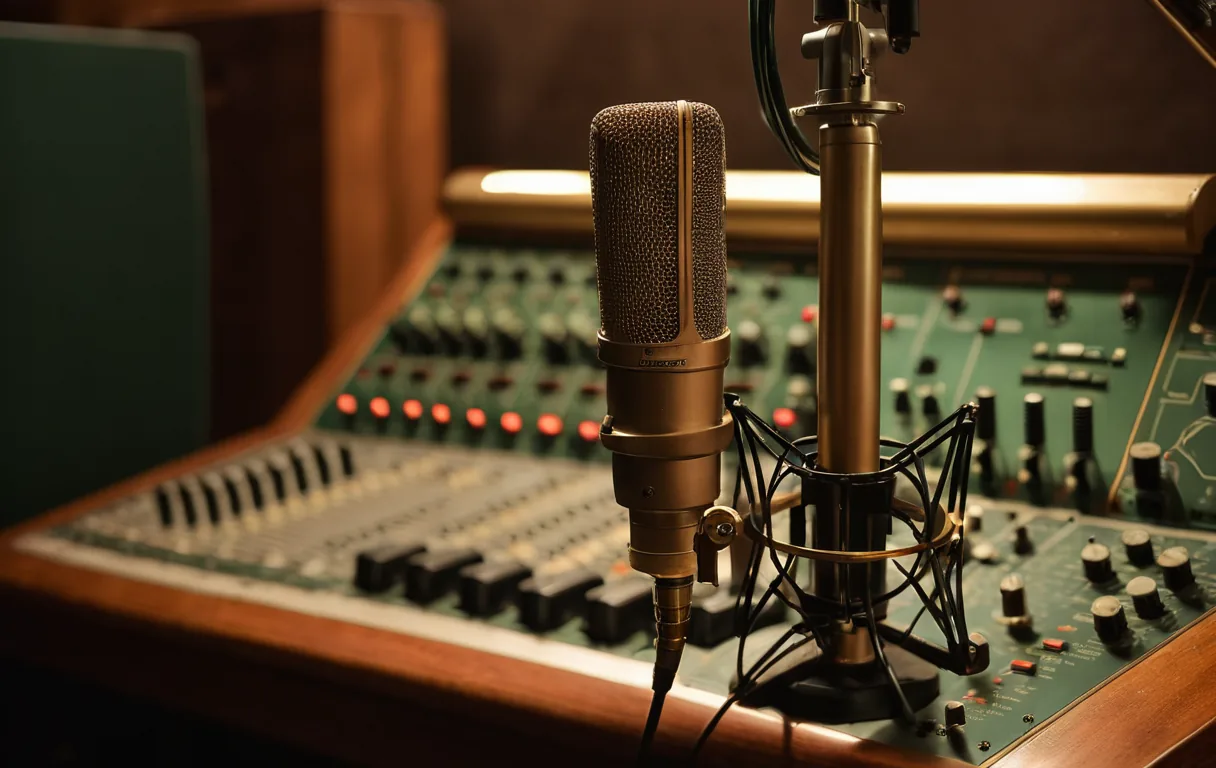 Tonstudio, warmes Licht auf Reglern
